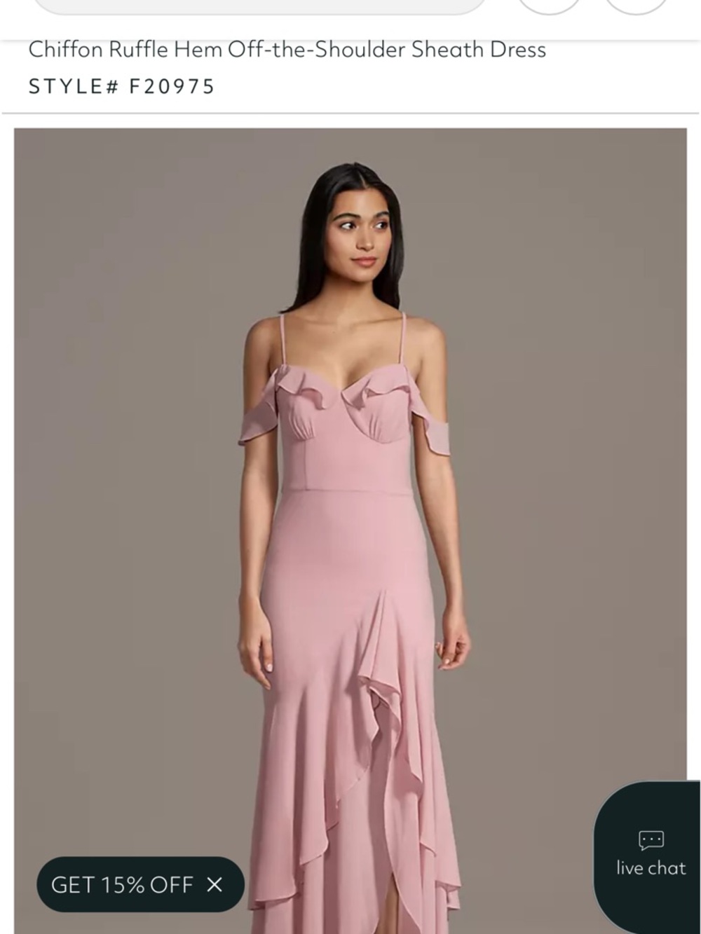 David's Bridal Chiffon Ruffle Maxi Dress in Ballet Pink